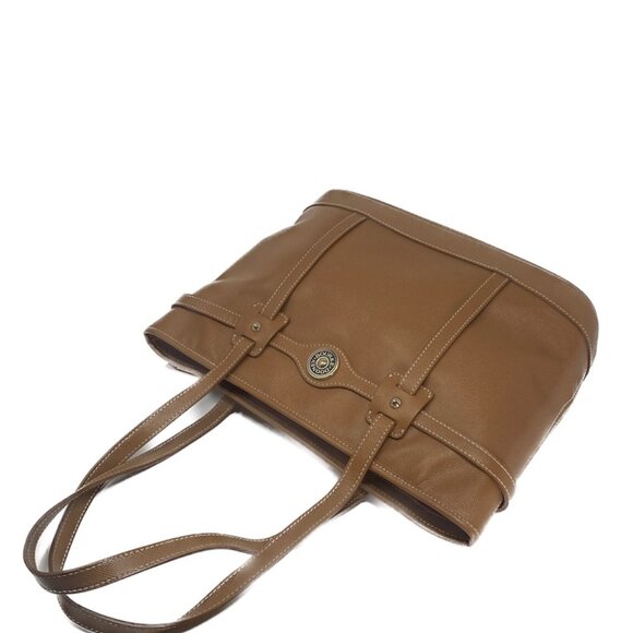 Dooney & Bourke Davis Leather Logo Lock Tote Bag - Brown with Red Interior - Picture 12 of 15